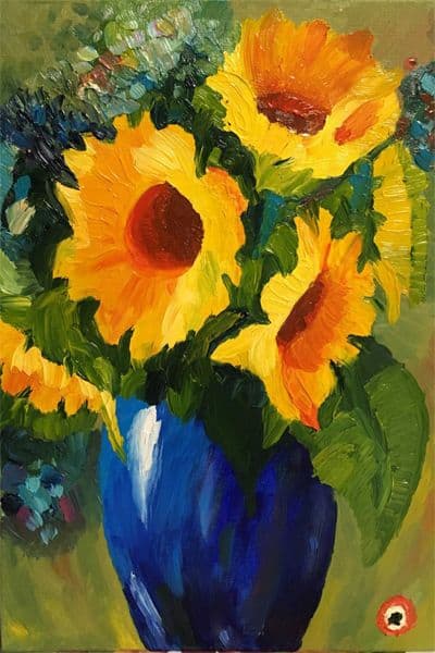 I drew a gift for my mother. Sunflowers with oil paints.